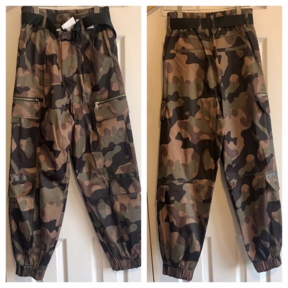 New Zara Belted Camouflage Cargo Nylon Joggers Pants - Picture 9 of 14